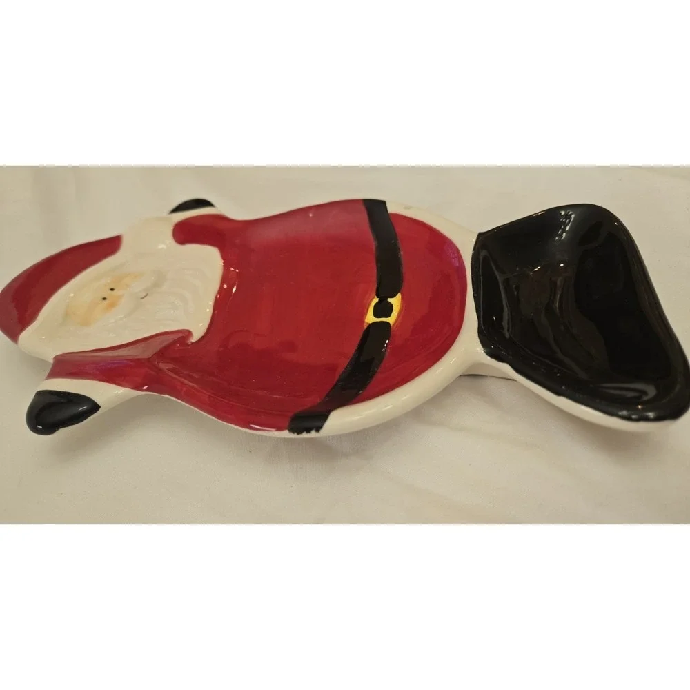 Vintage Santa Ceramic Tray Treat/Candy Dish/Kitchen‎ Spoon Rest Good Used Cond